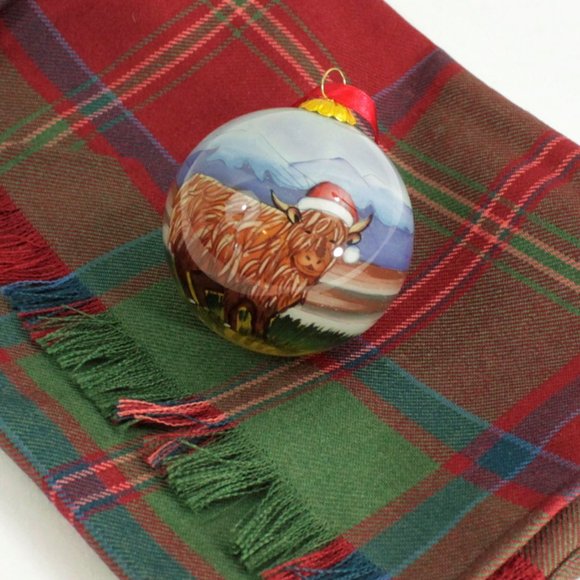 New Scottish Highland Cow Glass Painted Christmas Tree Ornament From Scotland - Picture 8 of 10
